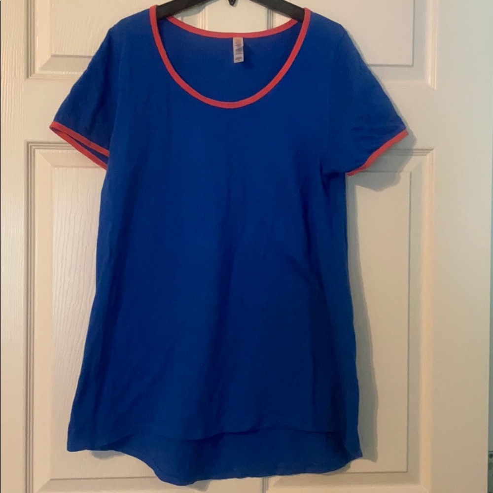LuLaRoe Classic Tee Large Blue with Pink